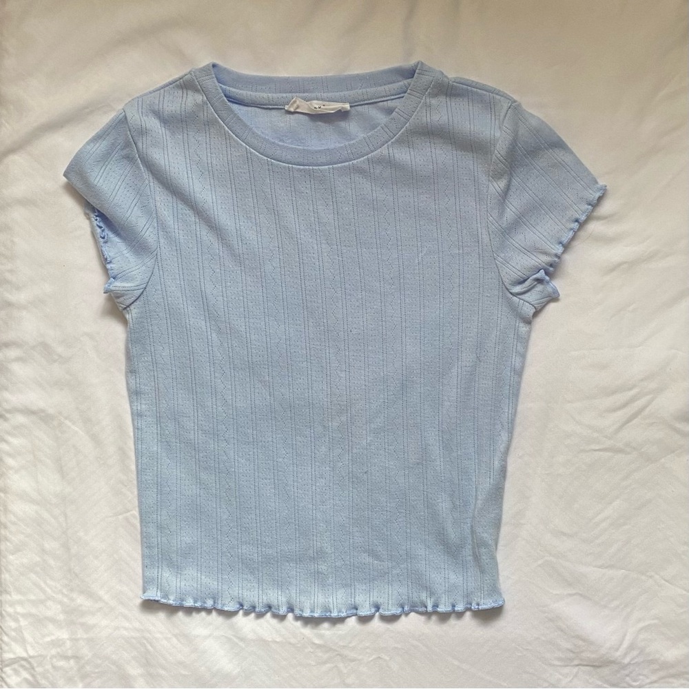 elodie light blue lettuce edge top